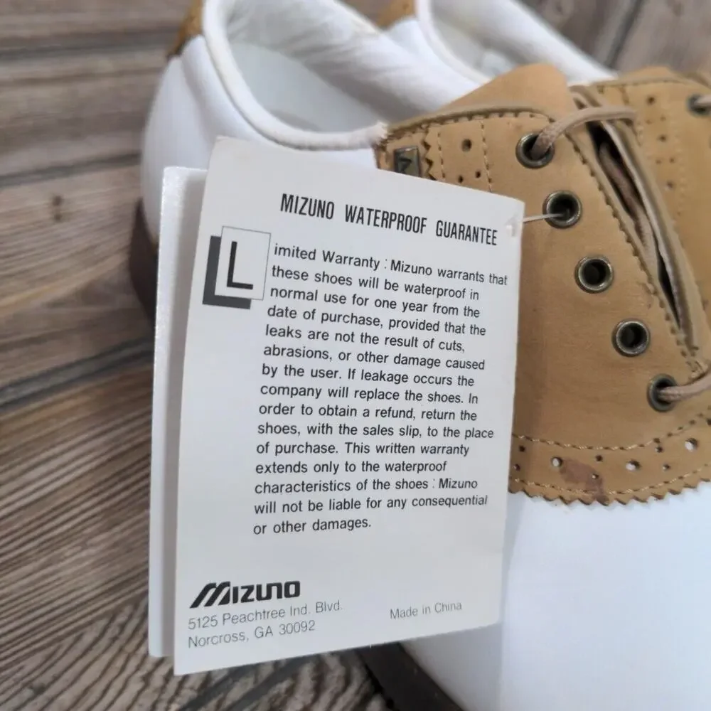 Mizuno Women Metal Cleat Golf Shoes White Brown‎ Saddle Classic Sz 8 Waterproof